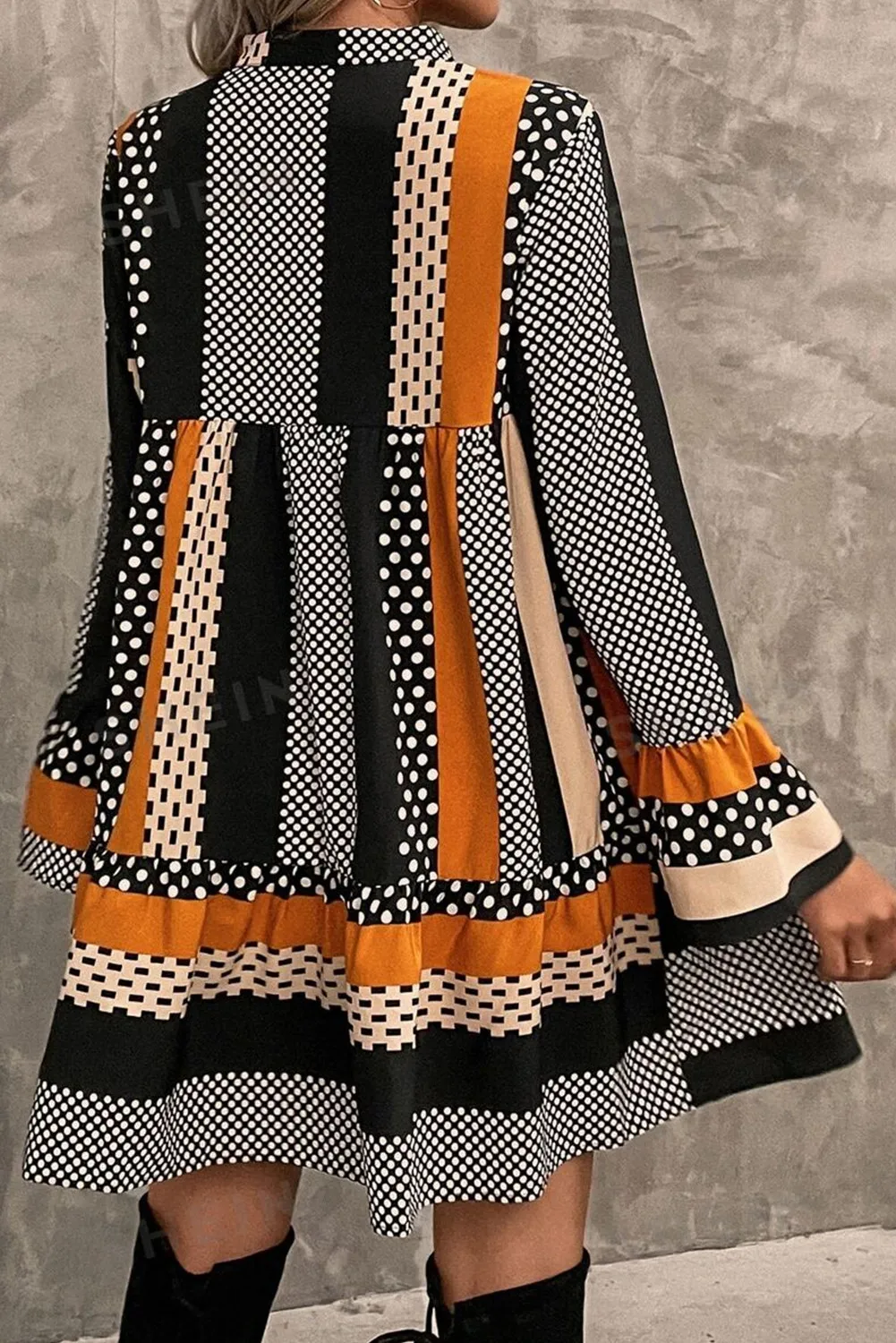 Printed Notched Long Sleeve Mini Dress - Image 4