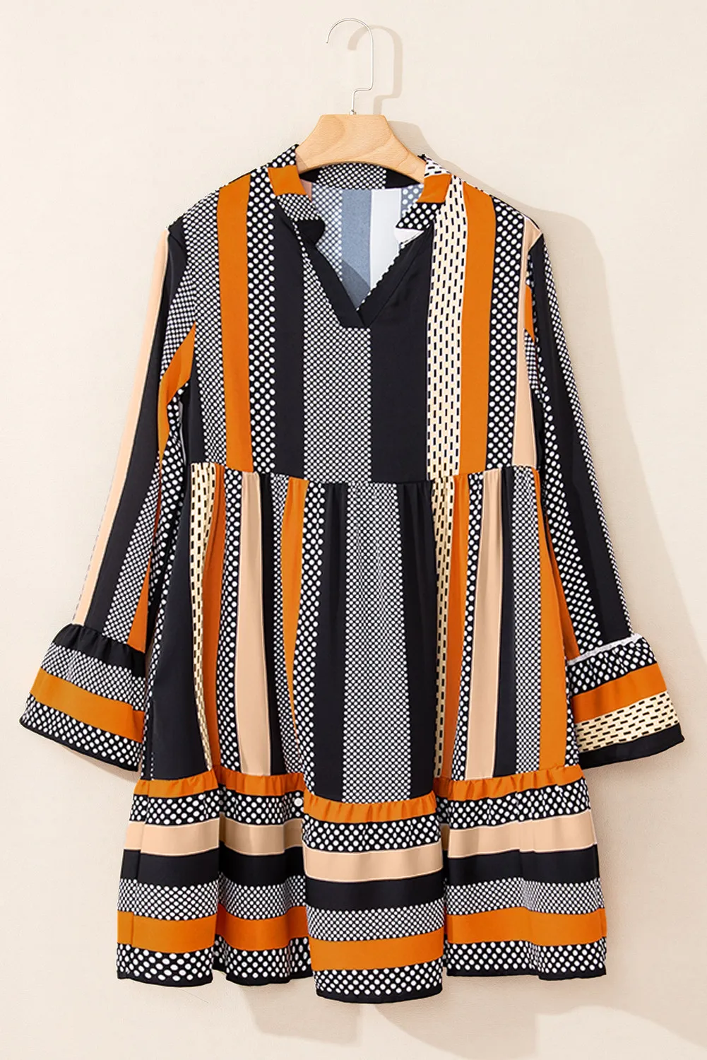 Printed Notched Long Sleeve Mini Dress - Image 5
