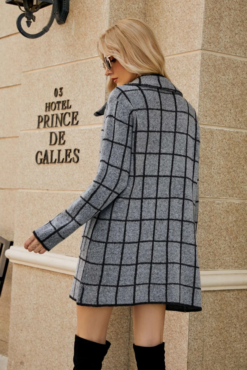 Printed Open Front Lapel Collar Cardigan with Pockets - Image 3