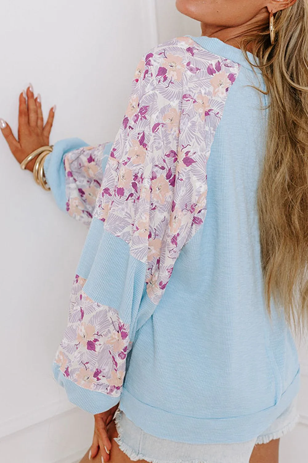 Printed Round Neck Balloon Sleeve Sweatshirt - Image 12