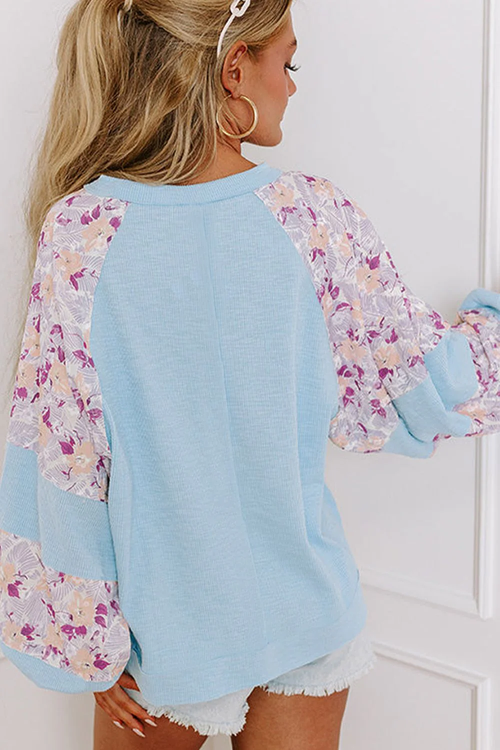 Printed Round Neck Balloon Sleeve Sweatshirt - Image 13