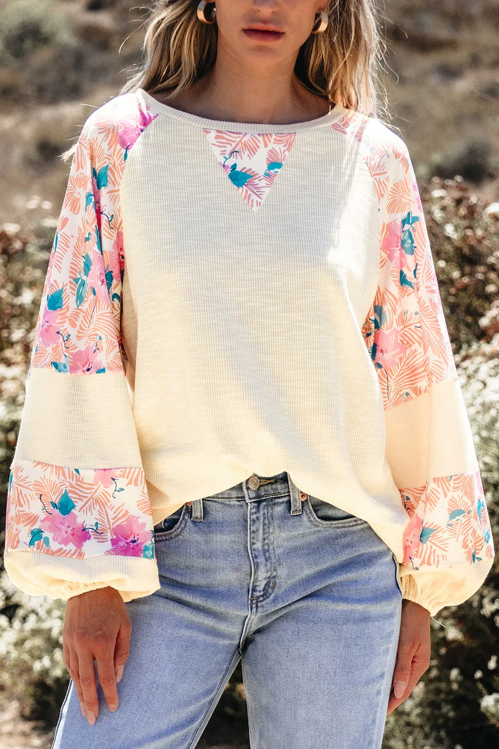 Printed Round Neck Balloon Sleeve Sweatshirt - Image 2