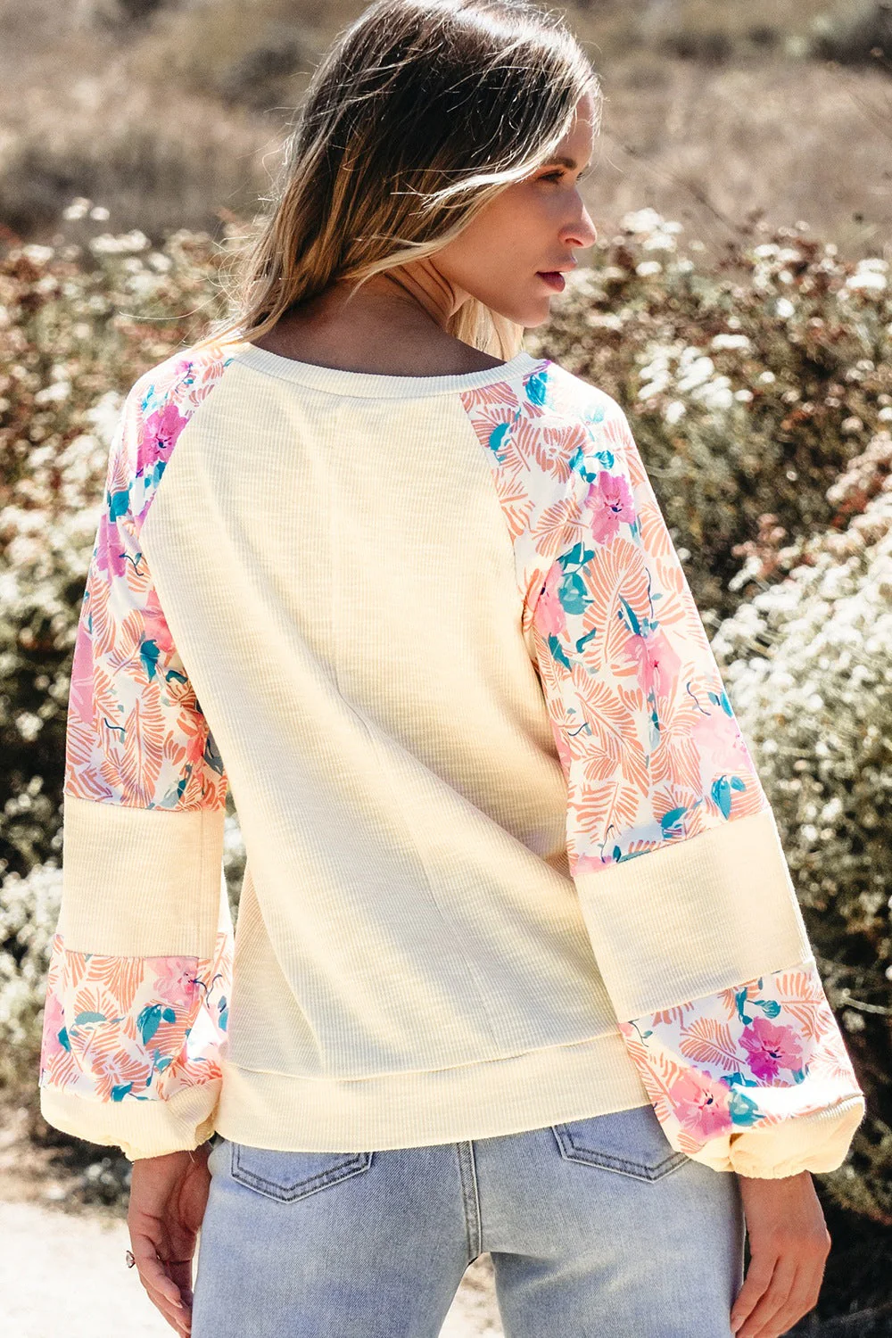 Printed Round Neck Balloon Sleeve Sweatshirt - Image 5