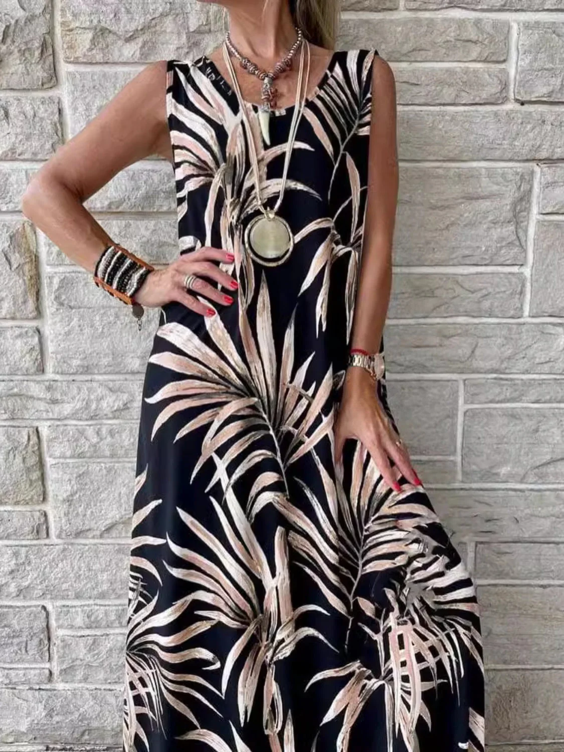 Printed Round Neck Mini Tank Dress - Image 12