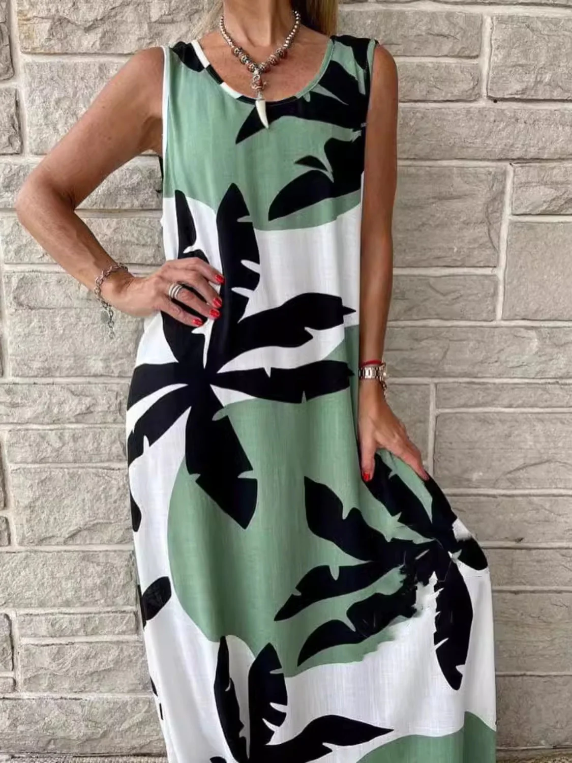 Printed Round Neck Mini Tank Dress - Image 16