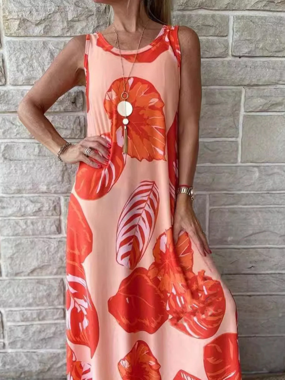 Printed Round Neck Mini Tank Dress - Image 4