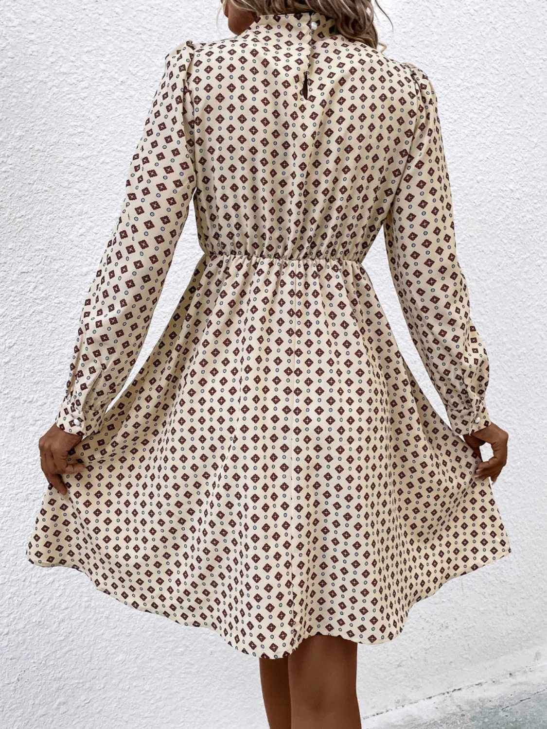 Printed Ruched Mock Neck Long Sleeve Dress - Image 2