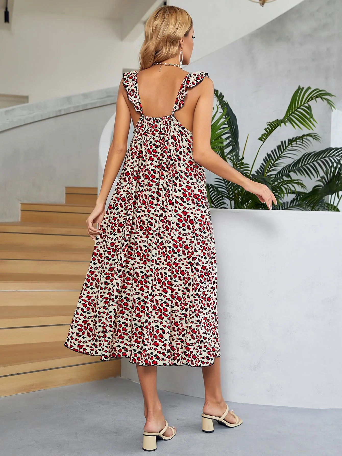Printed Ruffled Sleeveless Midi Dress - Image 2