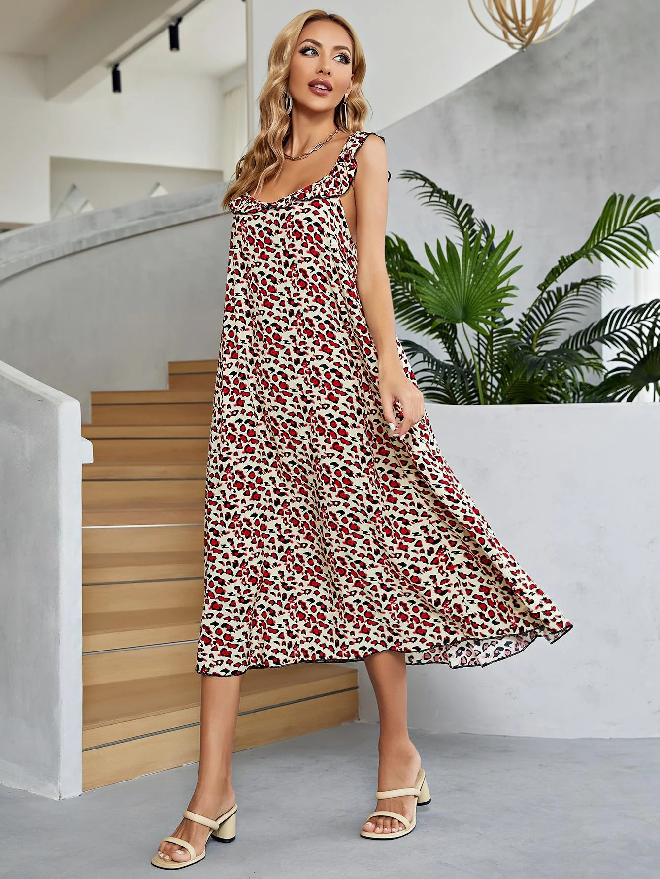Printed Ruffled Sleeveless Midi Dress - Image 3