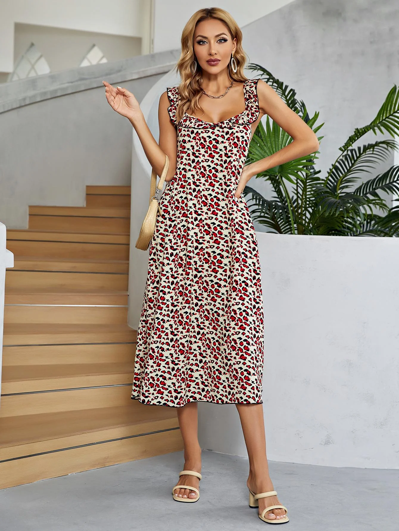 Printed Ruffled Sleeveless Midi Dress - Image 4