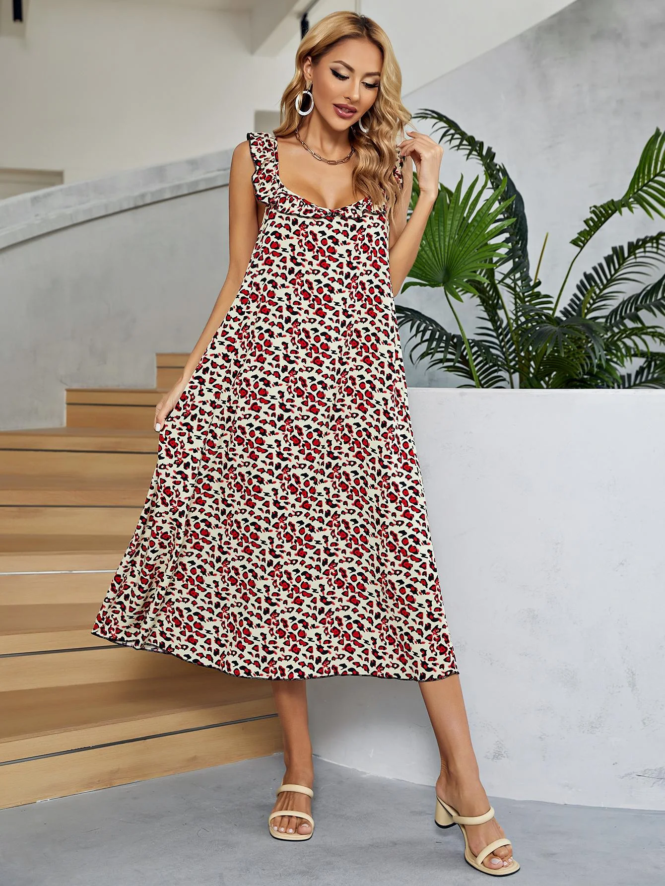 Printed Ruffled Sleeveless Midi Dress - Image 5
