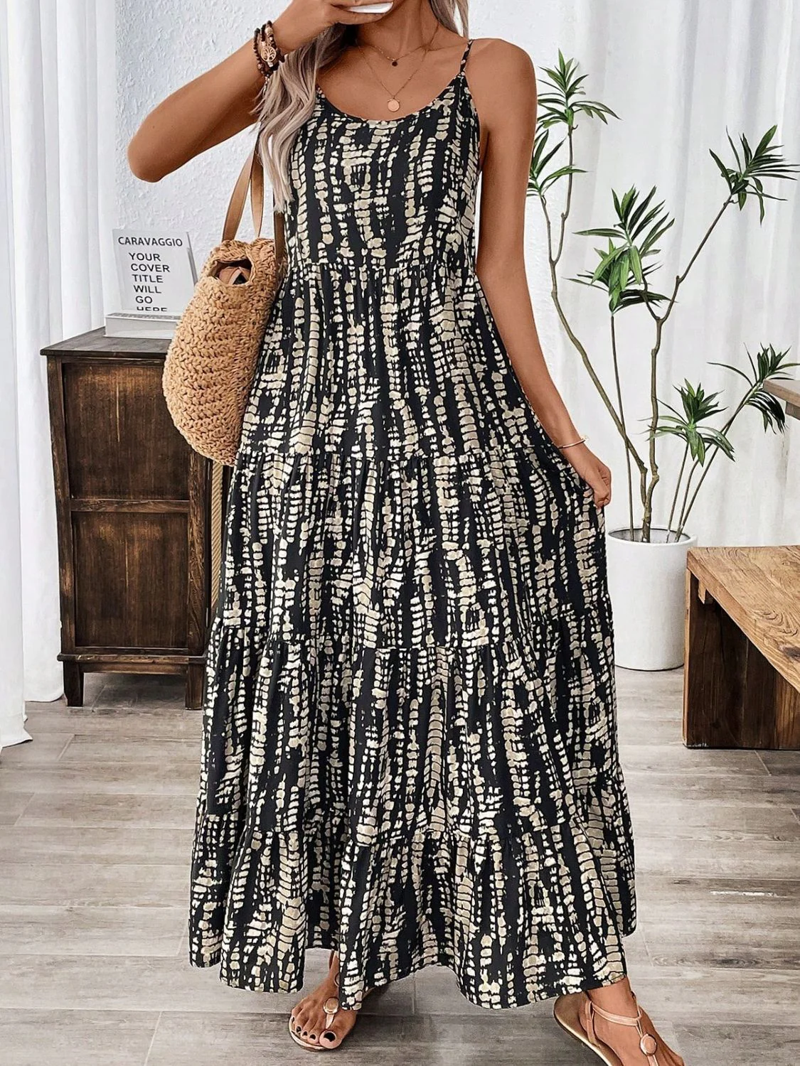 Printed Scoop Neck Maxi Cami Dress - Image 3