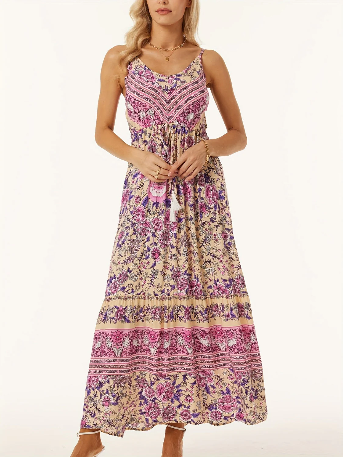 Printed Scoop Neck Midi Cami Dress - Image 4