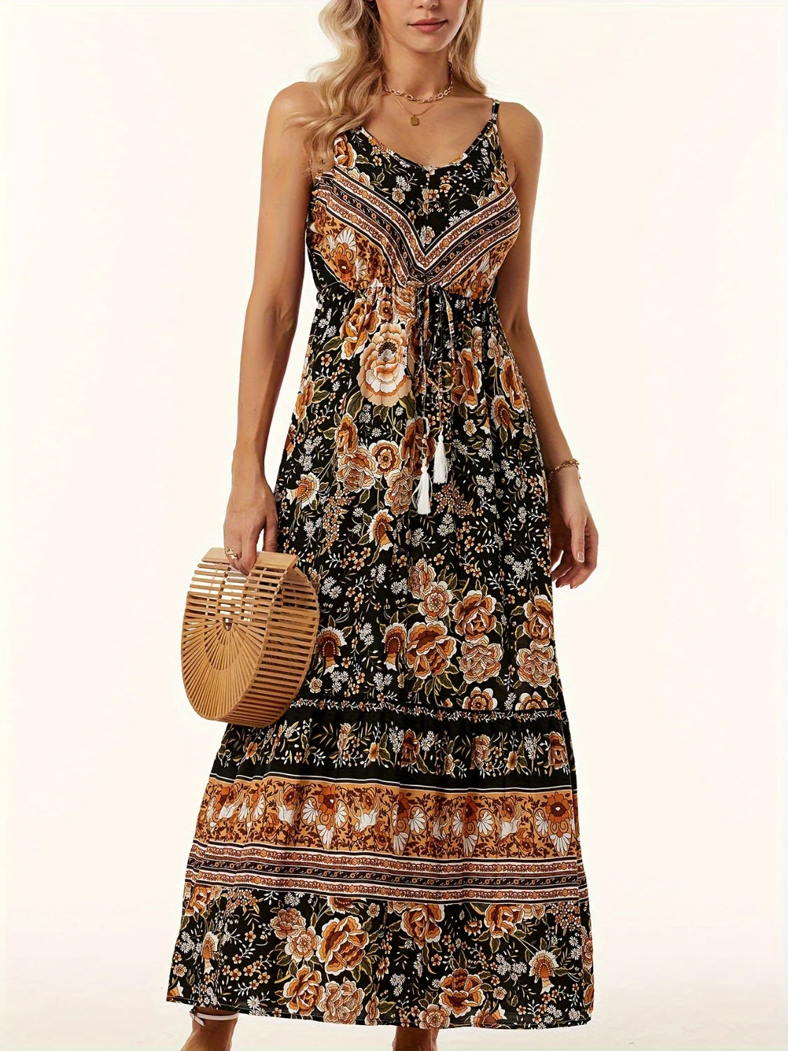 Printed Scoop Neck Midi Cami Dress - Image 7