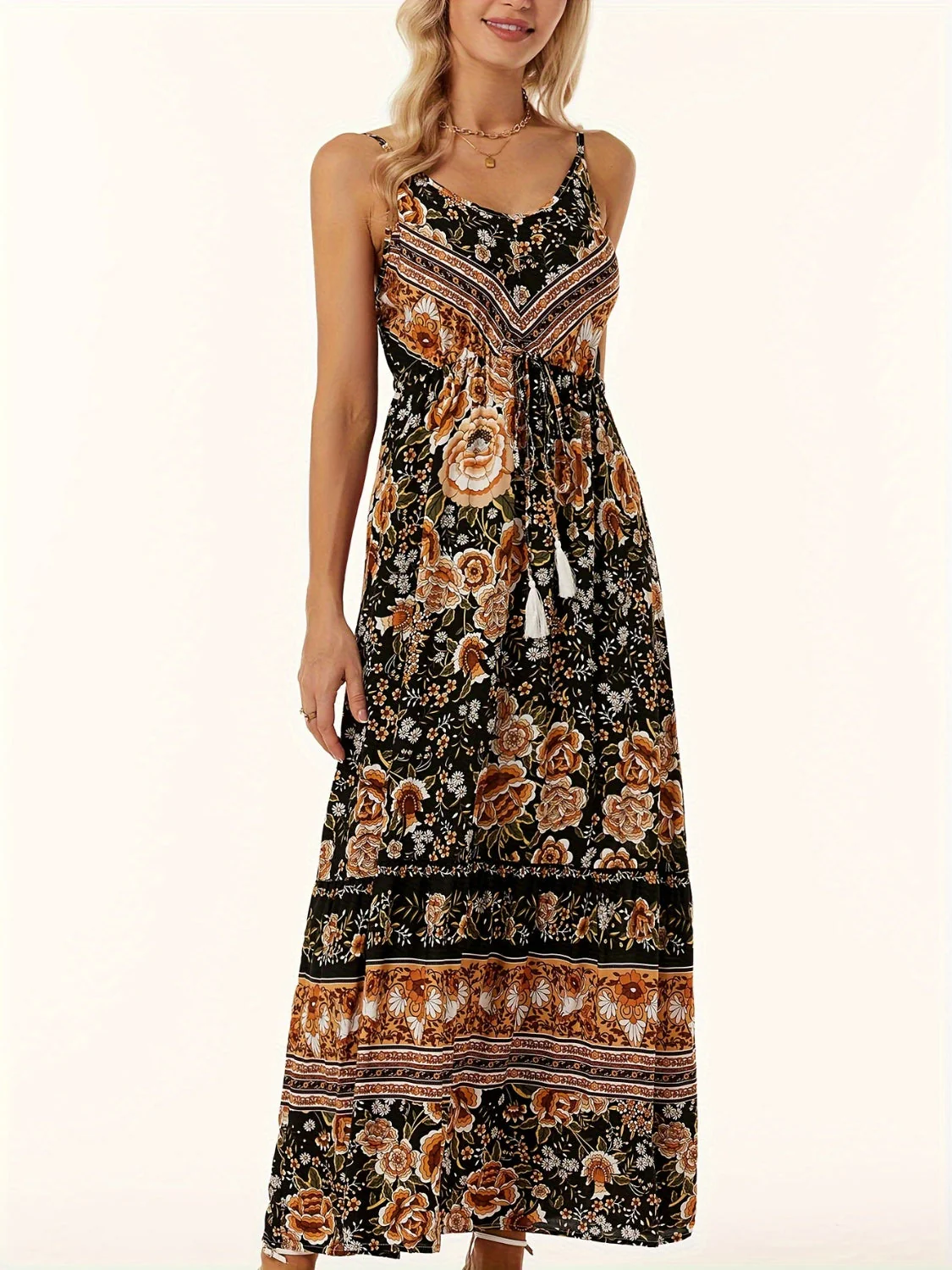Printed Scoop Neck Midi Cami Dress - Image 8