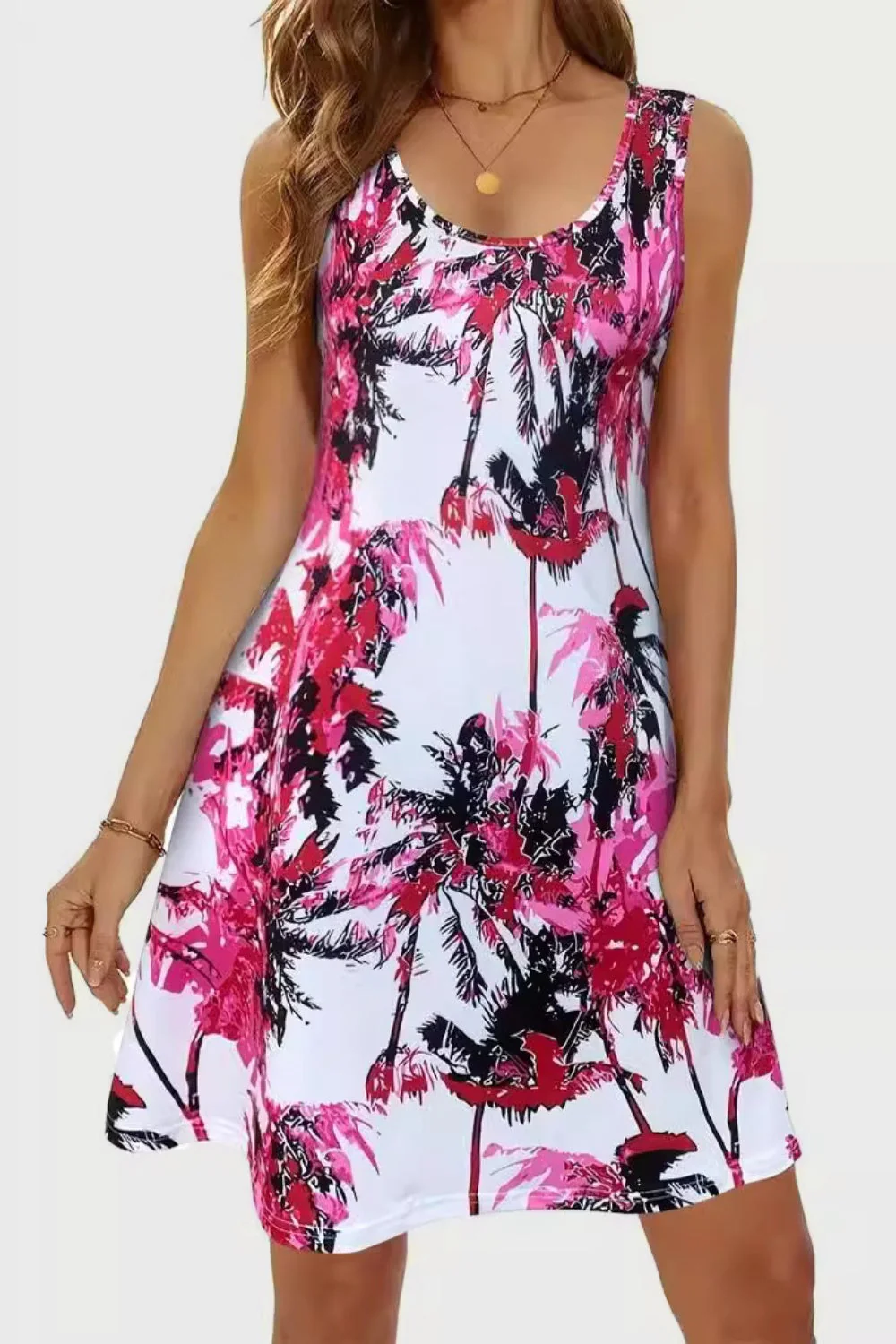 Printed Scoop Neck Wide Strap Mini Dress - Image 10