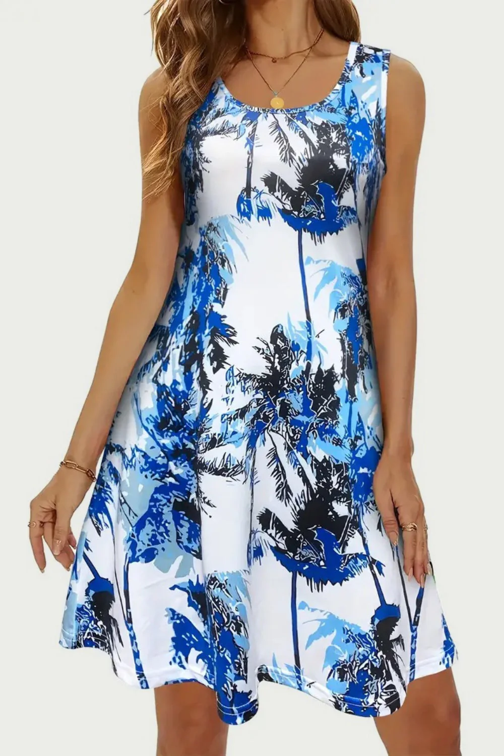 Printed Scoop Neck Wide Strap Mini Dress - Image 4