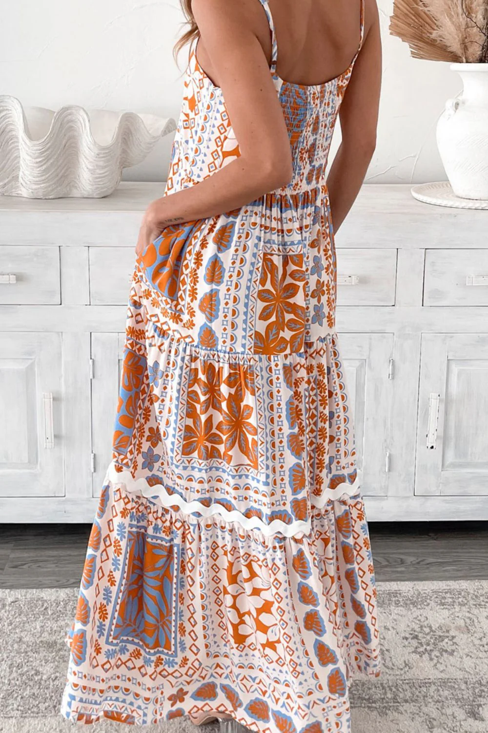 Printed Smocked Back Ricrac Trim Cami Dress - Image 2
