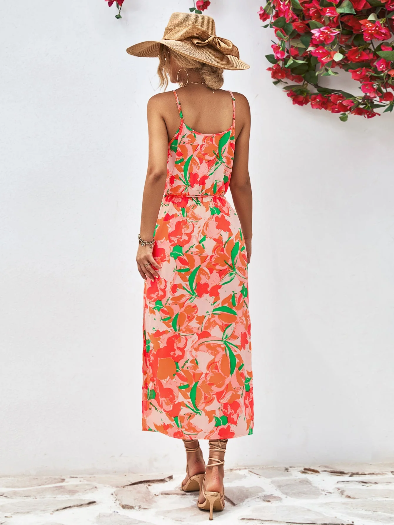 Printed Spaghetti Strap Front Slit Dress - Image 12
