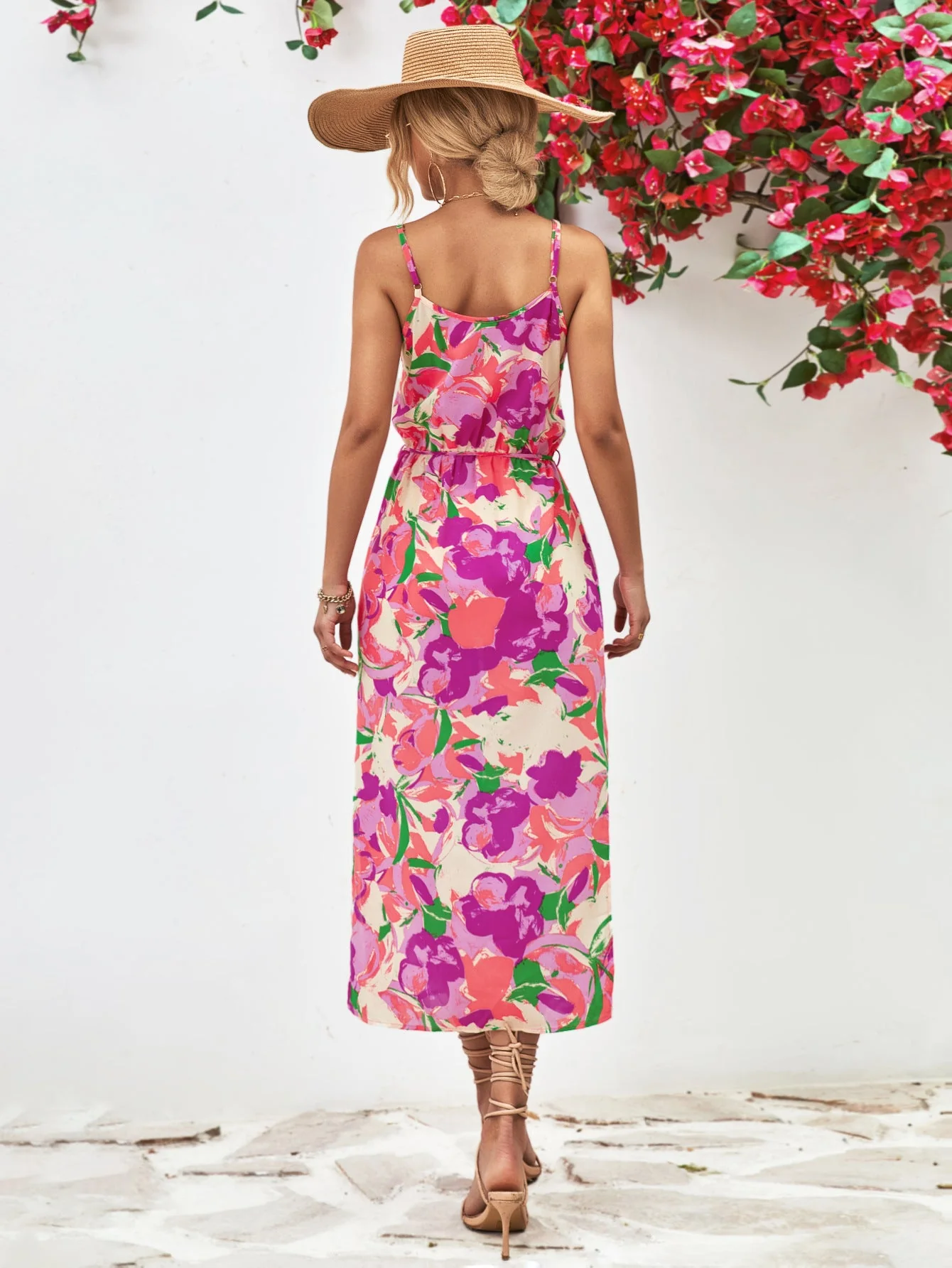 Printed Spaghetti Strap Front Slit Dress - Image 2