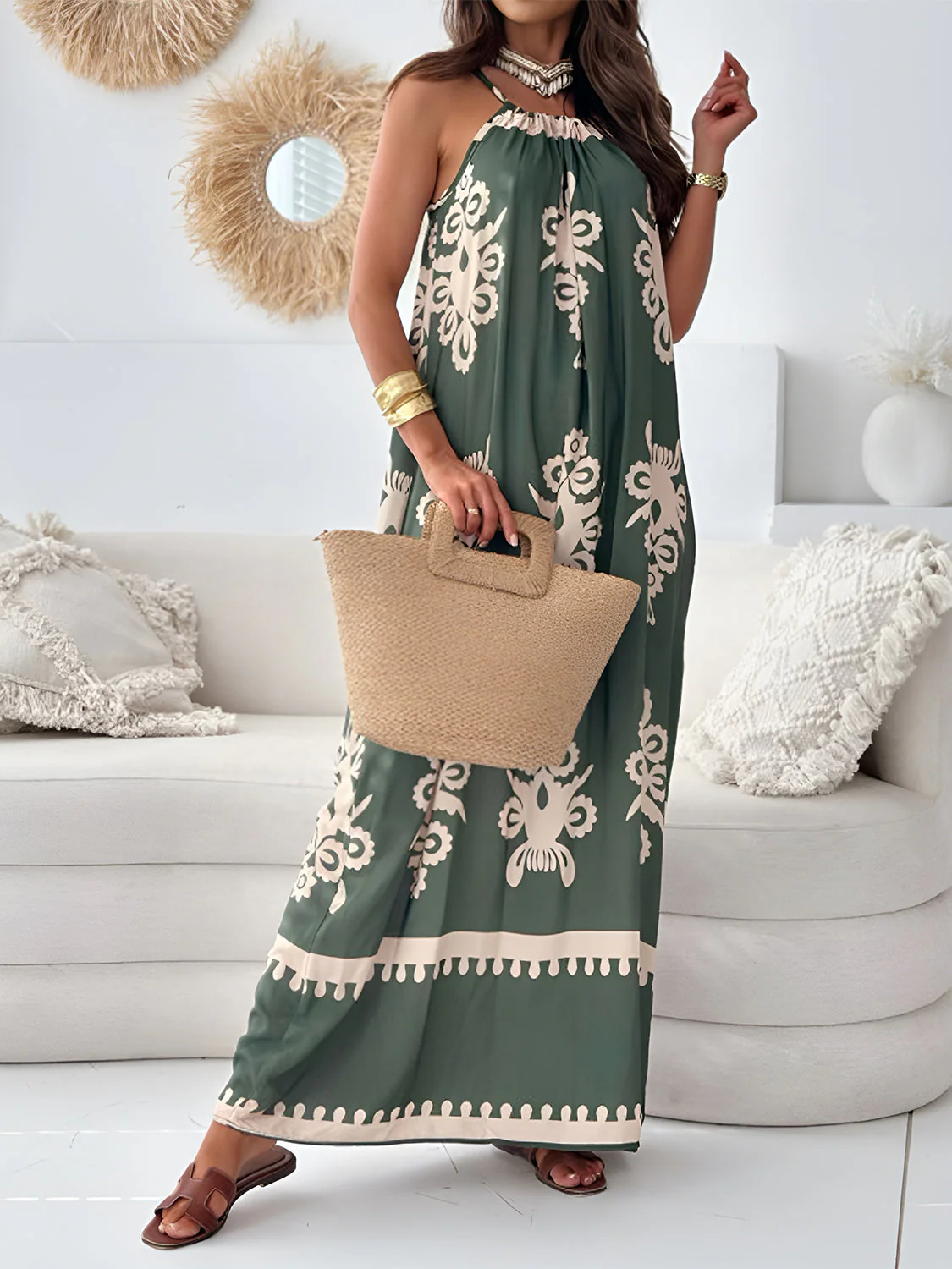 Printed Spaghetti Strap Sleeveless Maxi Dress - Image 10