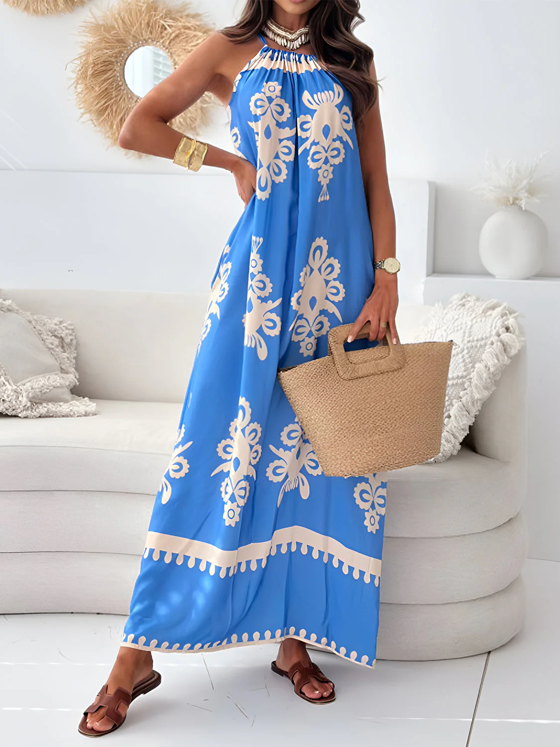 Printed Spaghetti Strap Sleeveless Maxi Dress - Image 4