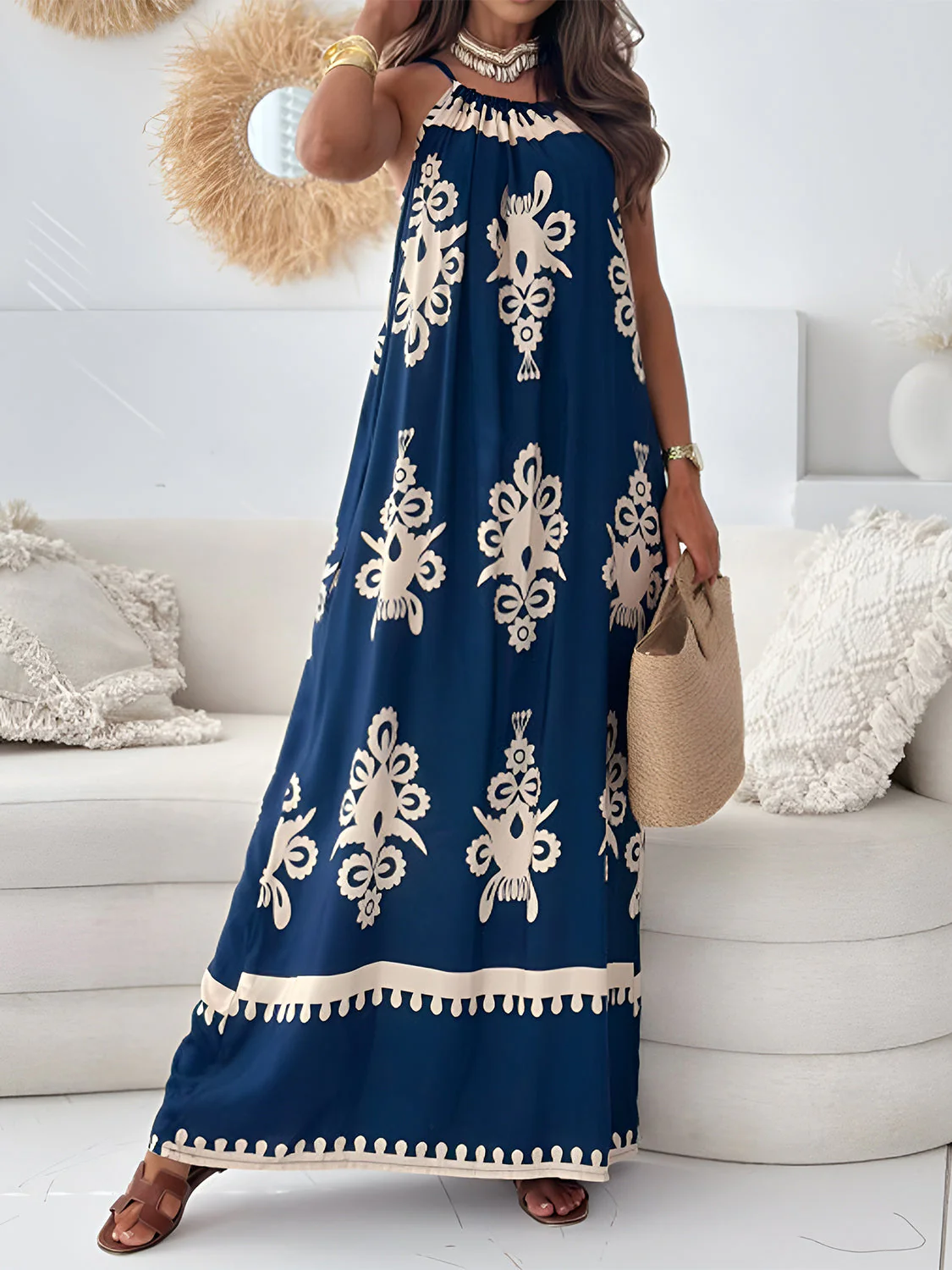 Printed Spaghetti Strap Sleeveless Maxi Dress - Image 7