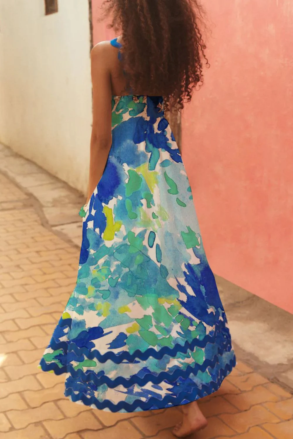 Printed Square Neck Wide Strap Dress - Image 11