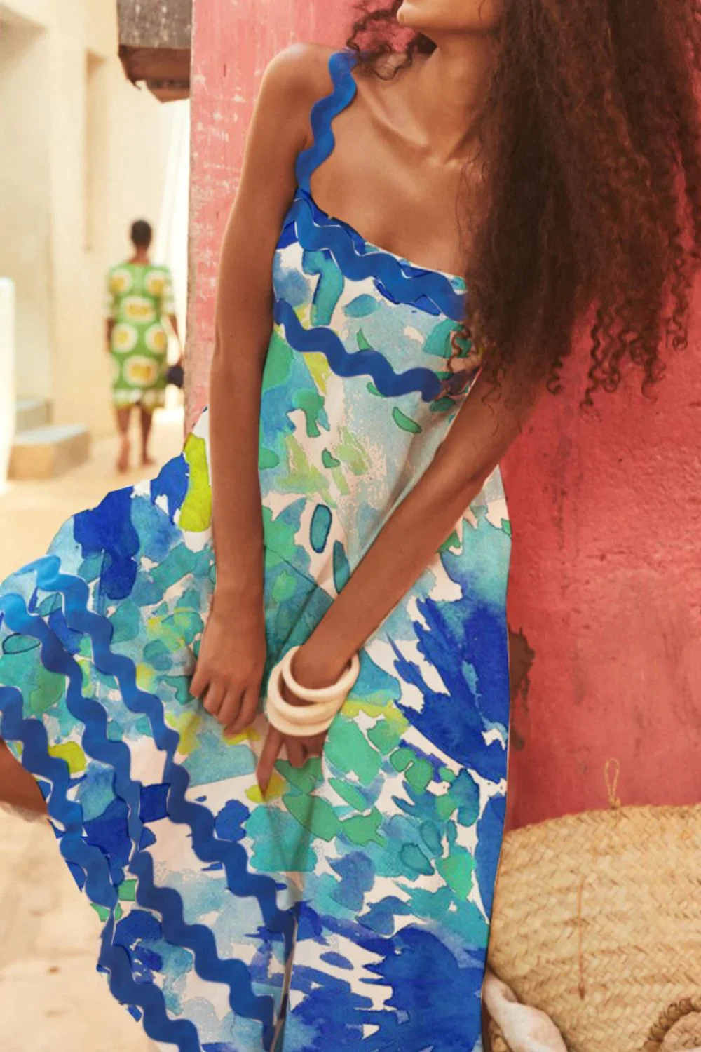 Printed Square Neck Wide Strap Dress - Image 12