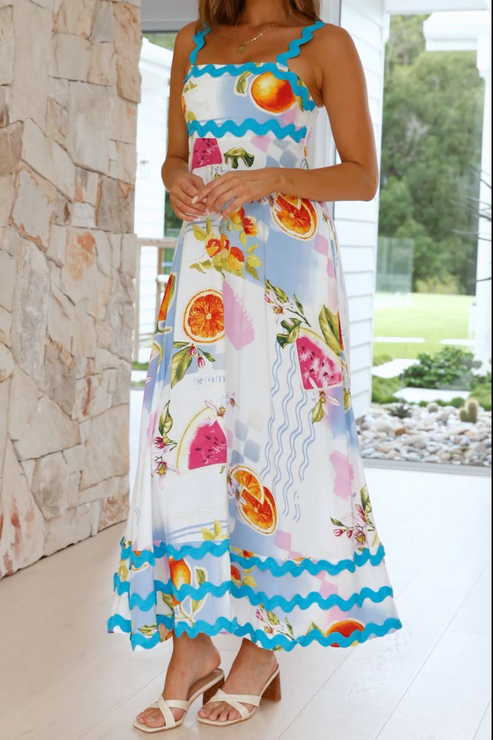 Printed Square Neck Wide Strap Dress - Image 13