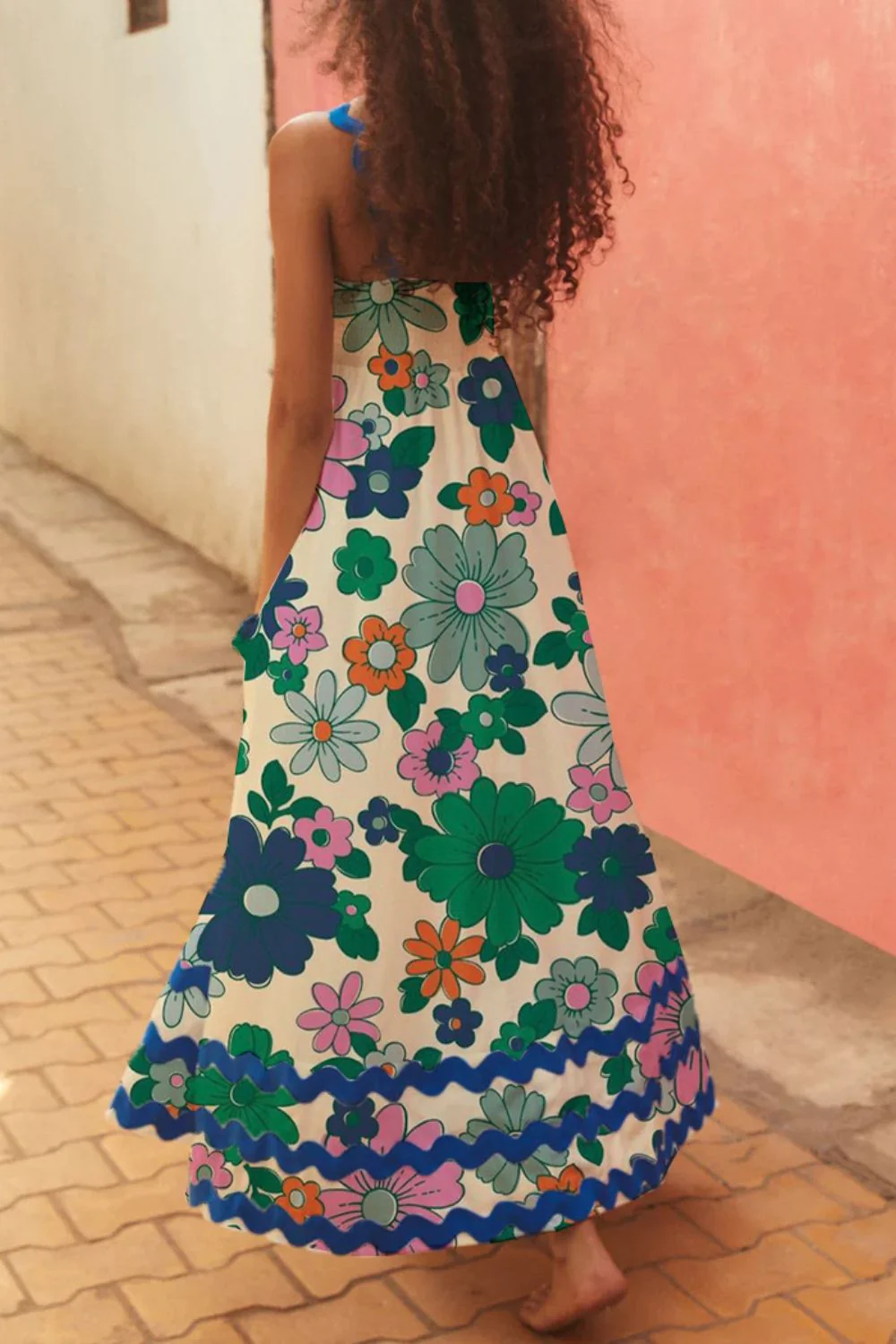 Printed Square Neck Wide Strap Dress - Image 2