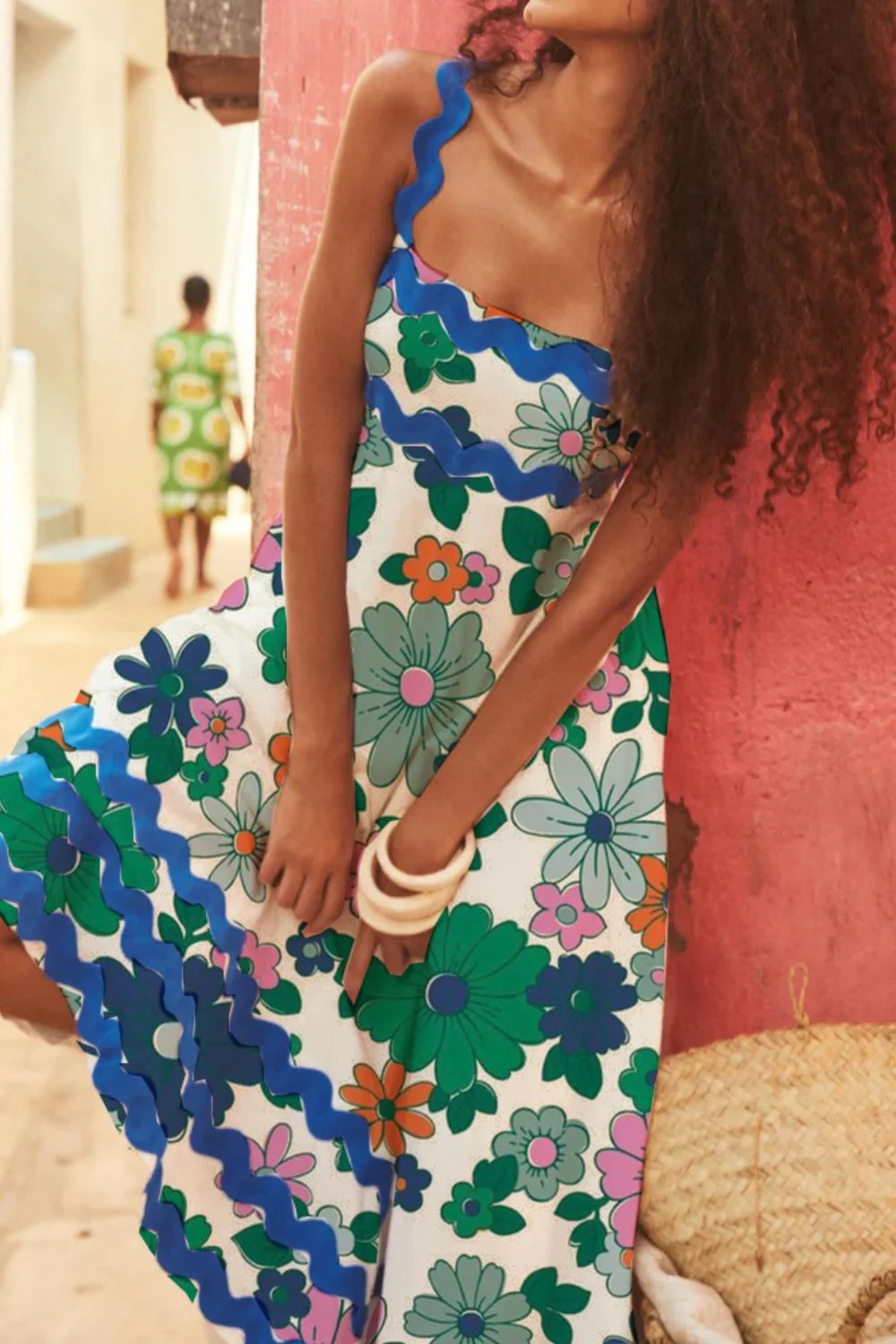 Printed Square Neck Wide Strap Dress - Image 3