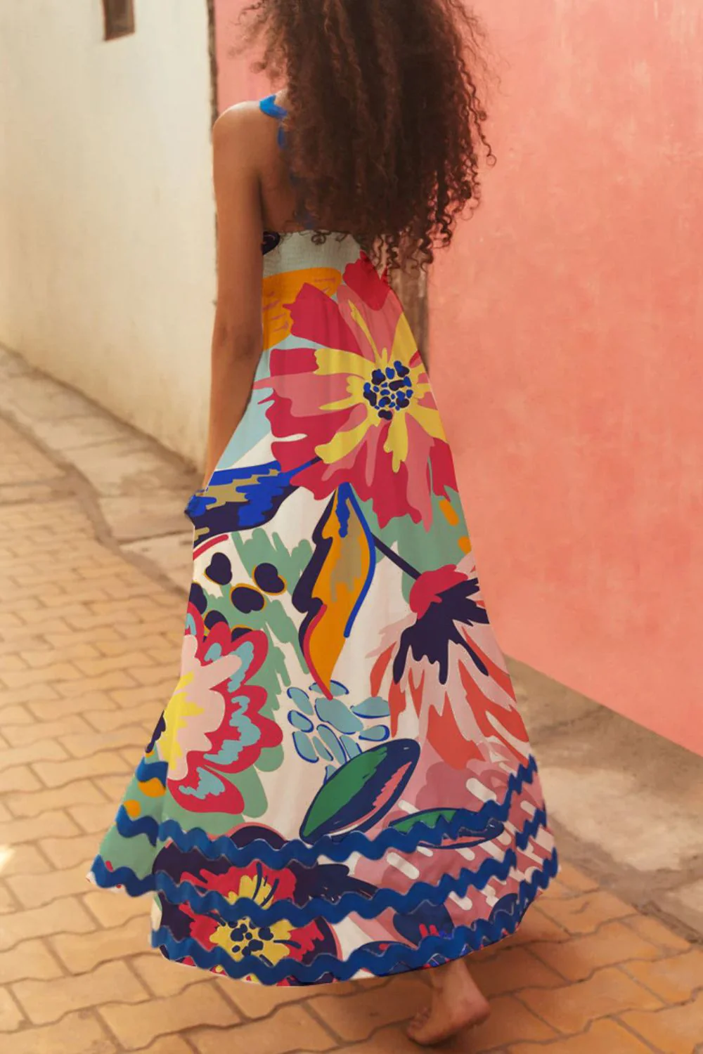 Printed Square Neck Wide Strap Dress - Image 5