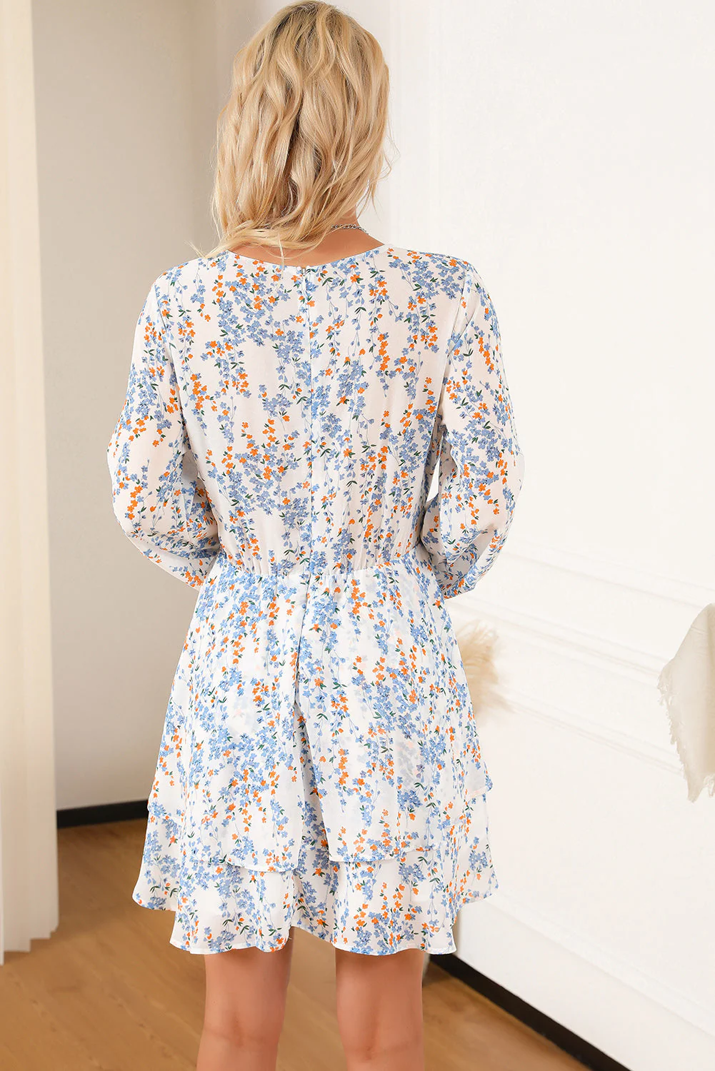 Printed Surplice Balloon Sleeve Mini Dress - Image 2