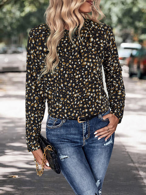 Printed Tie Neck Long Sleeve Top - Image 4