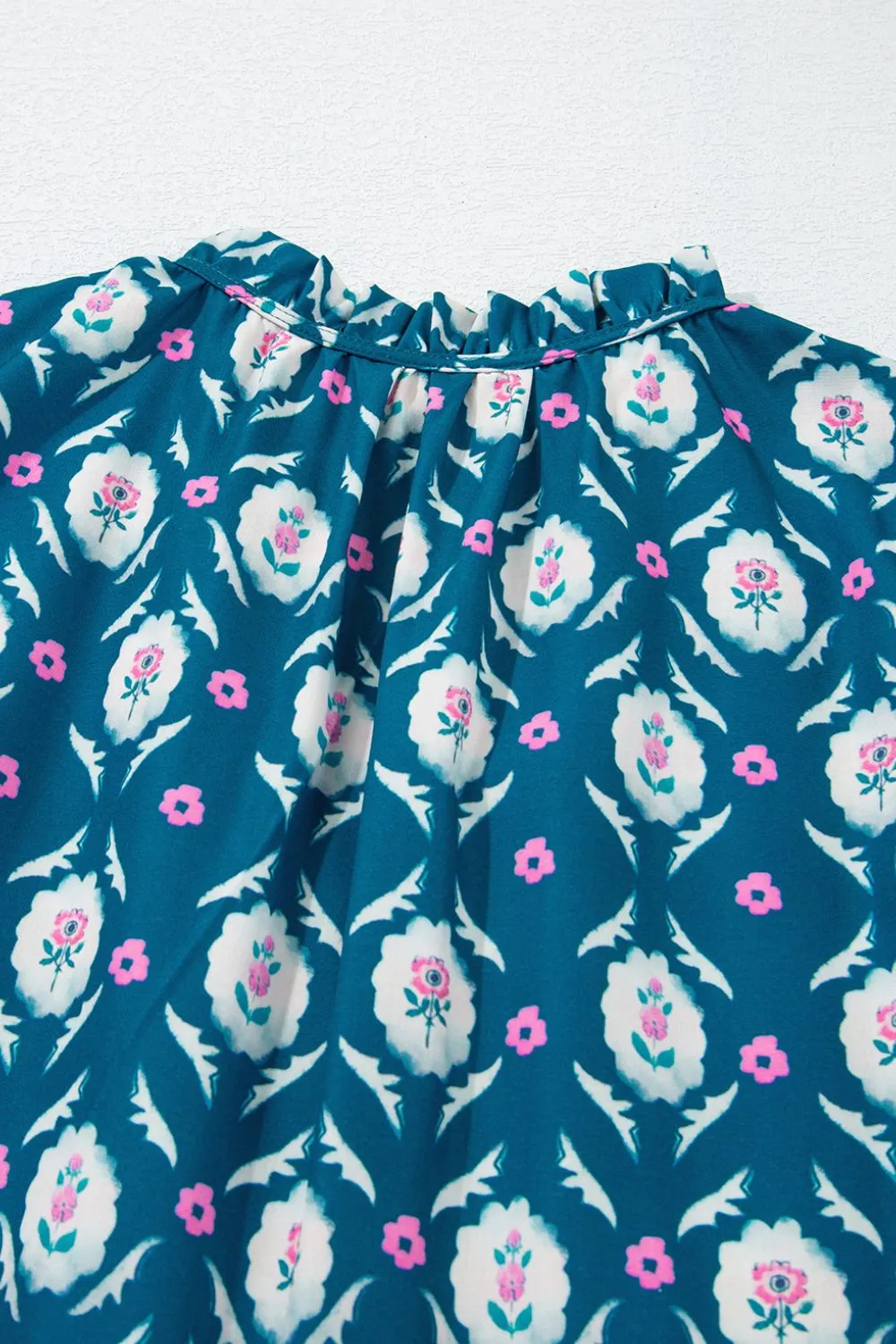 Printed Tie Neck Ruffled Cap Sleeve Dress - Image 10