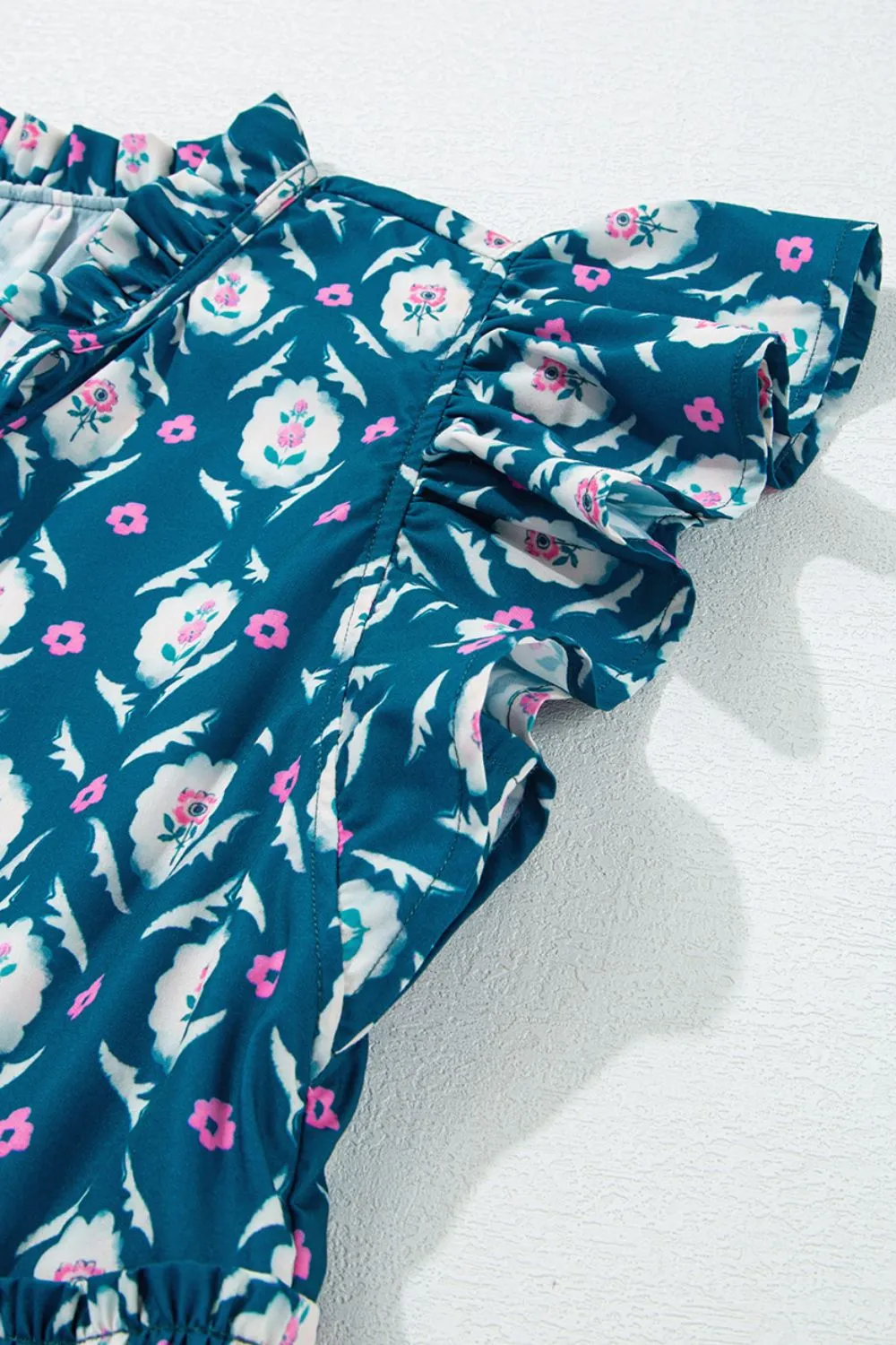Printed Tie Neck Ruffled Cap Sleeve Dress - Image 12