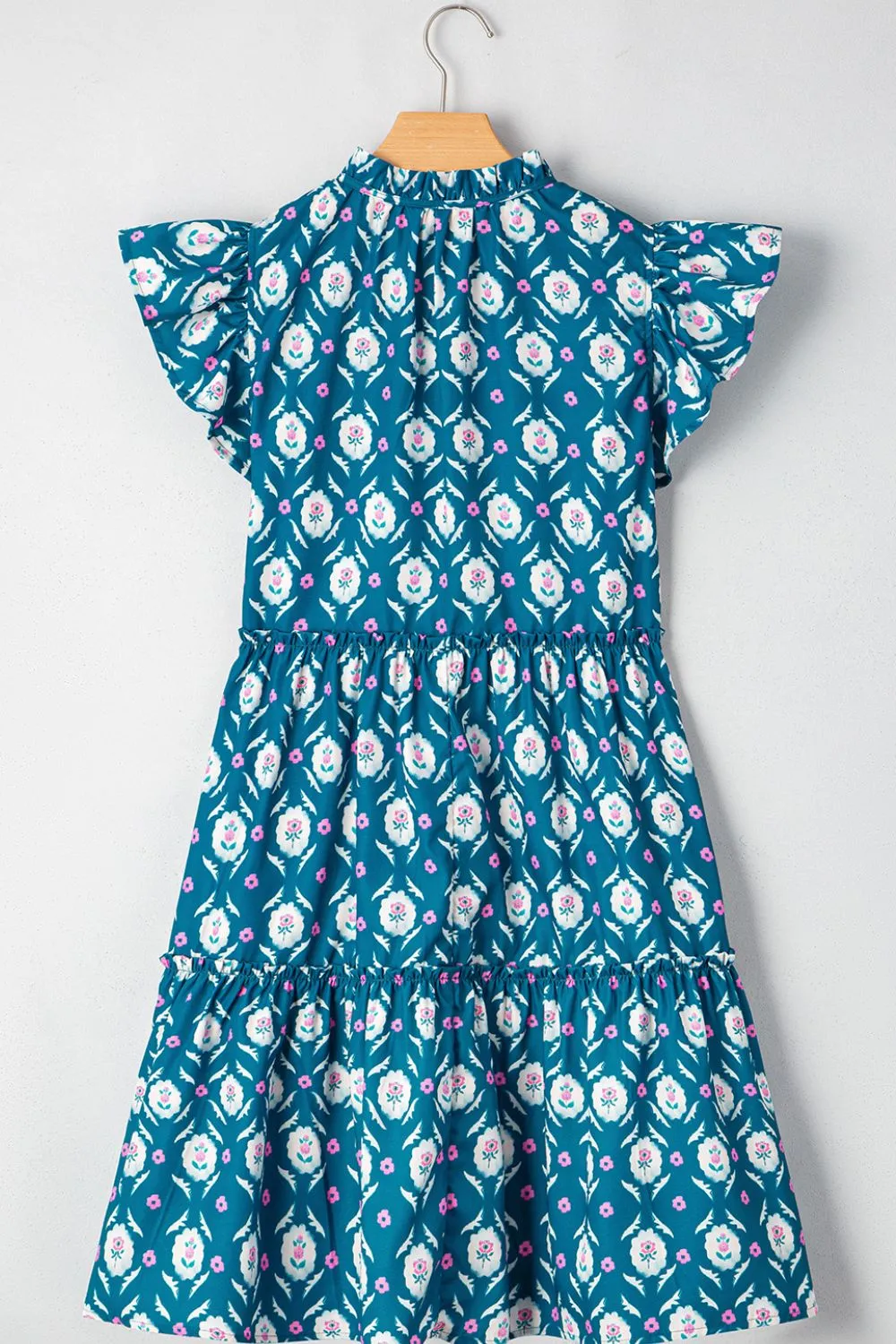 Printed Tie Neck Ruffled Cap Sleeve Dress - Image 8