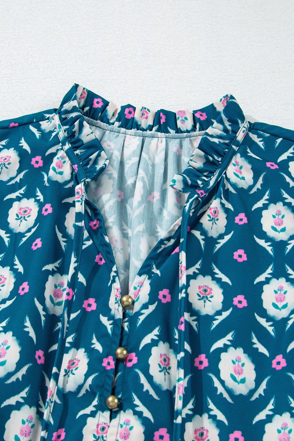 Printed Tie Neck Ruffled Cap Sleeve Dress - Image 9