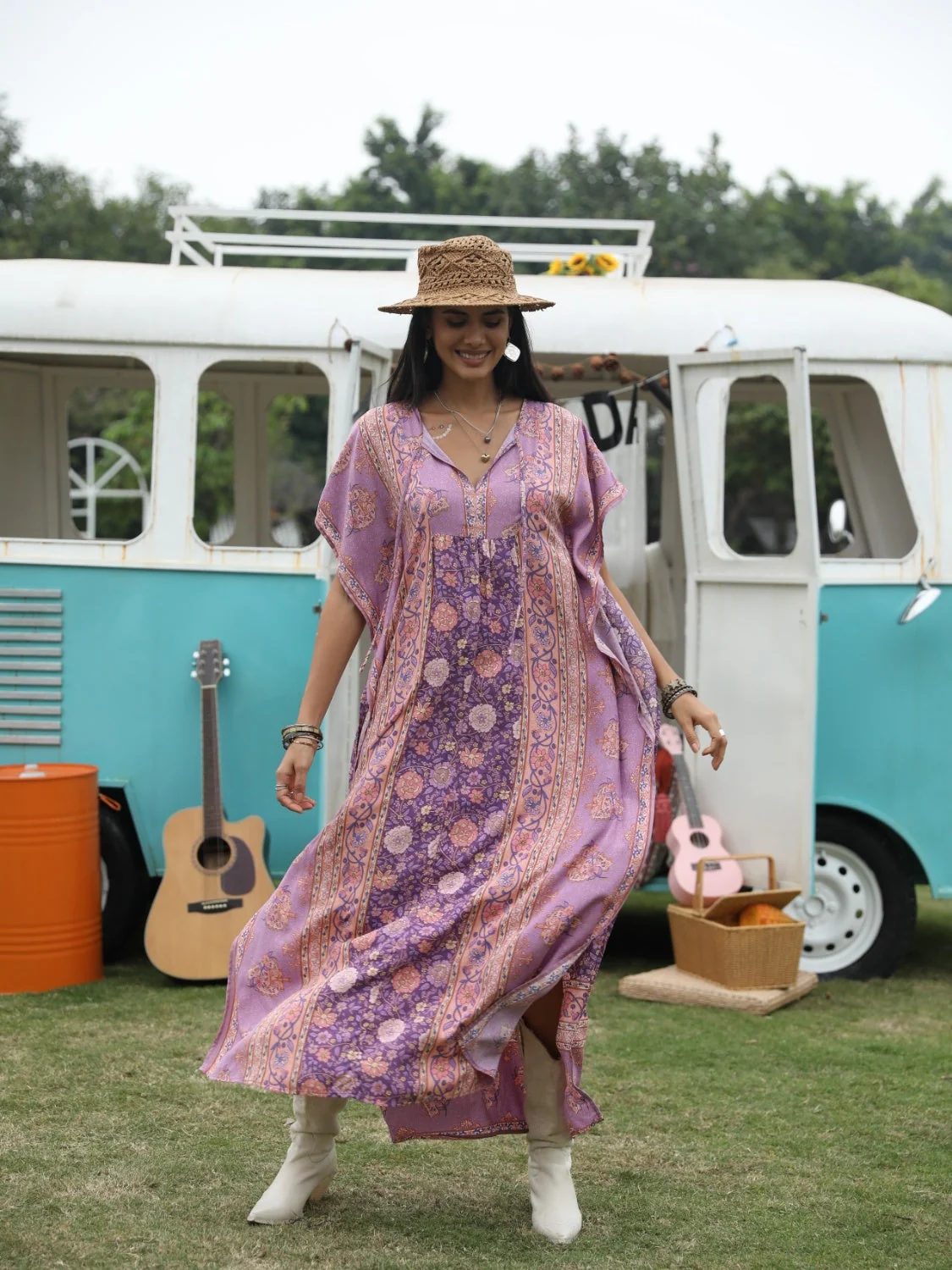 Printed Tie Neck Short Sleeve Dress - Image 3