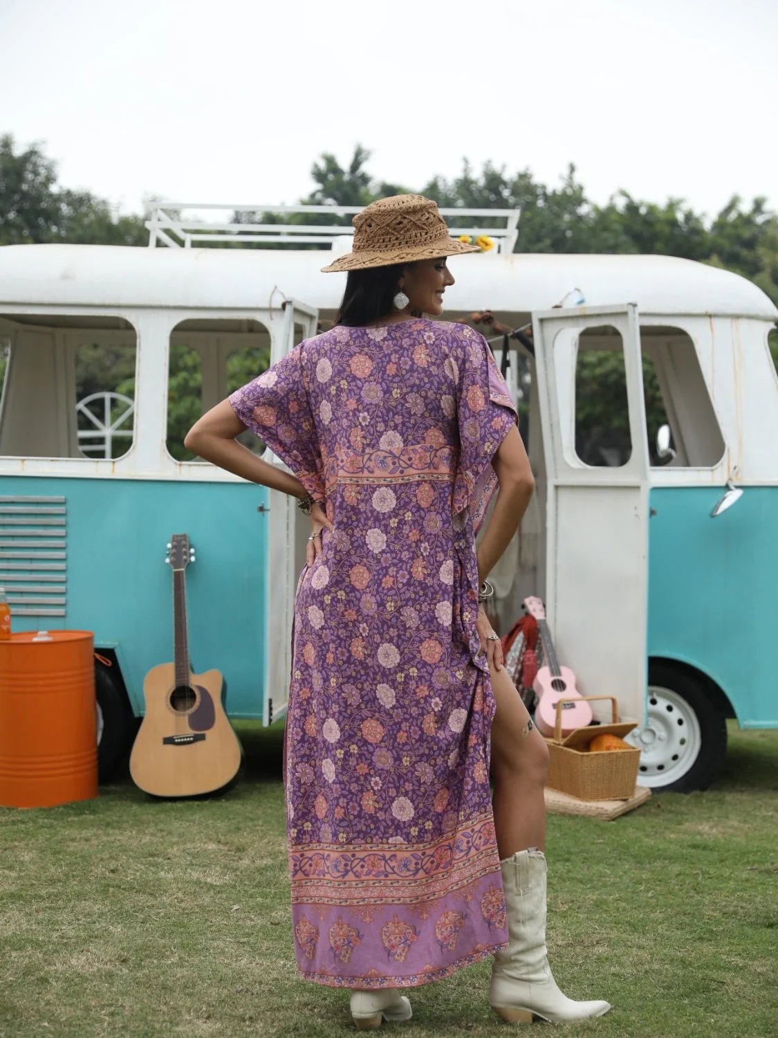 Printed Tie Neck Short Sleeve Dress - Image 4