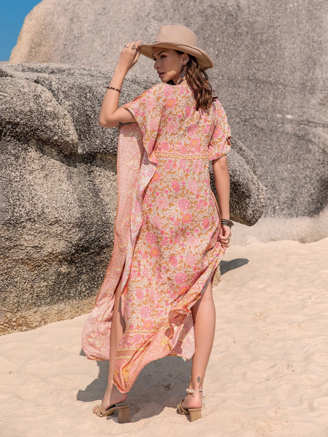 Printed Tie Neck Short Sleeve Dress - Image 7