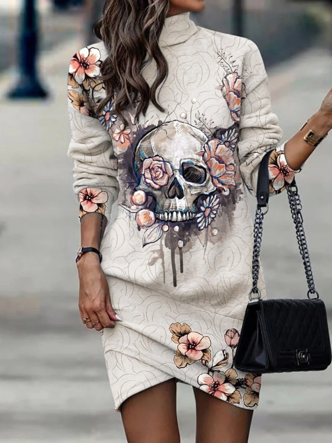 Printed Turtleneck Long Sleeve Mini Dress - Image 7