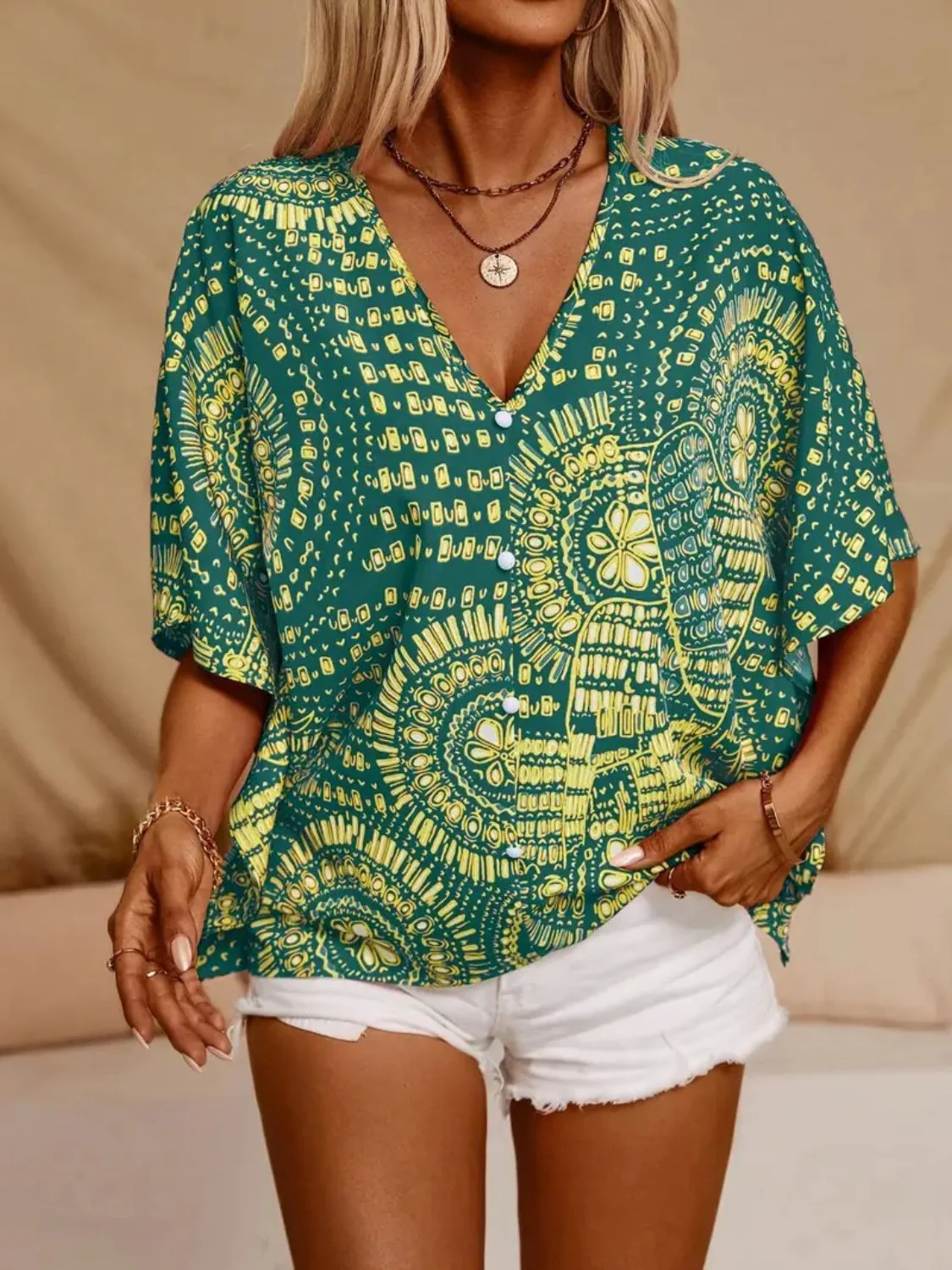 Printed V-Neck Half Sleeve Top - Image 11