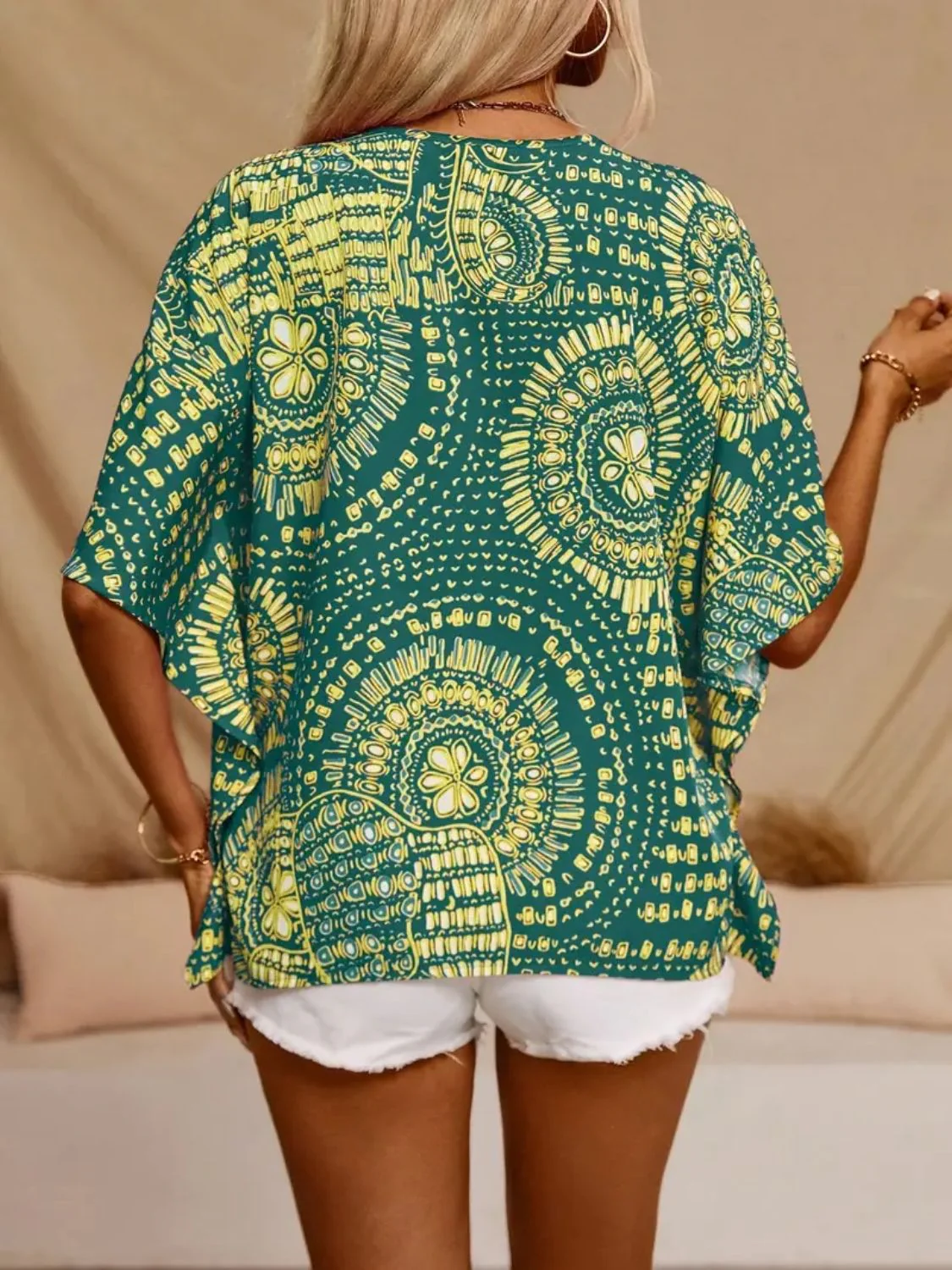Printed V-Neck Half Sleeve Top - Image 14