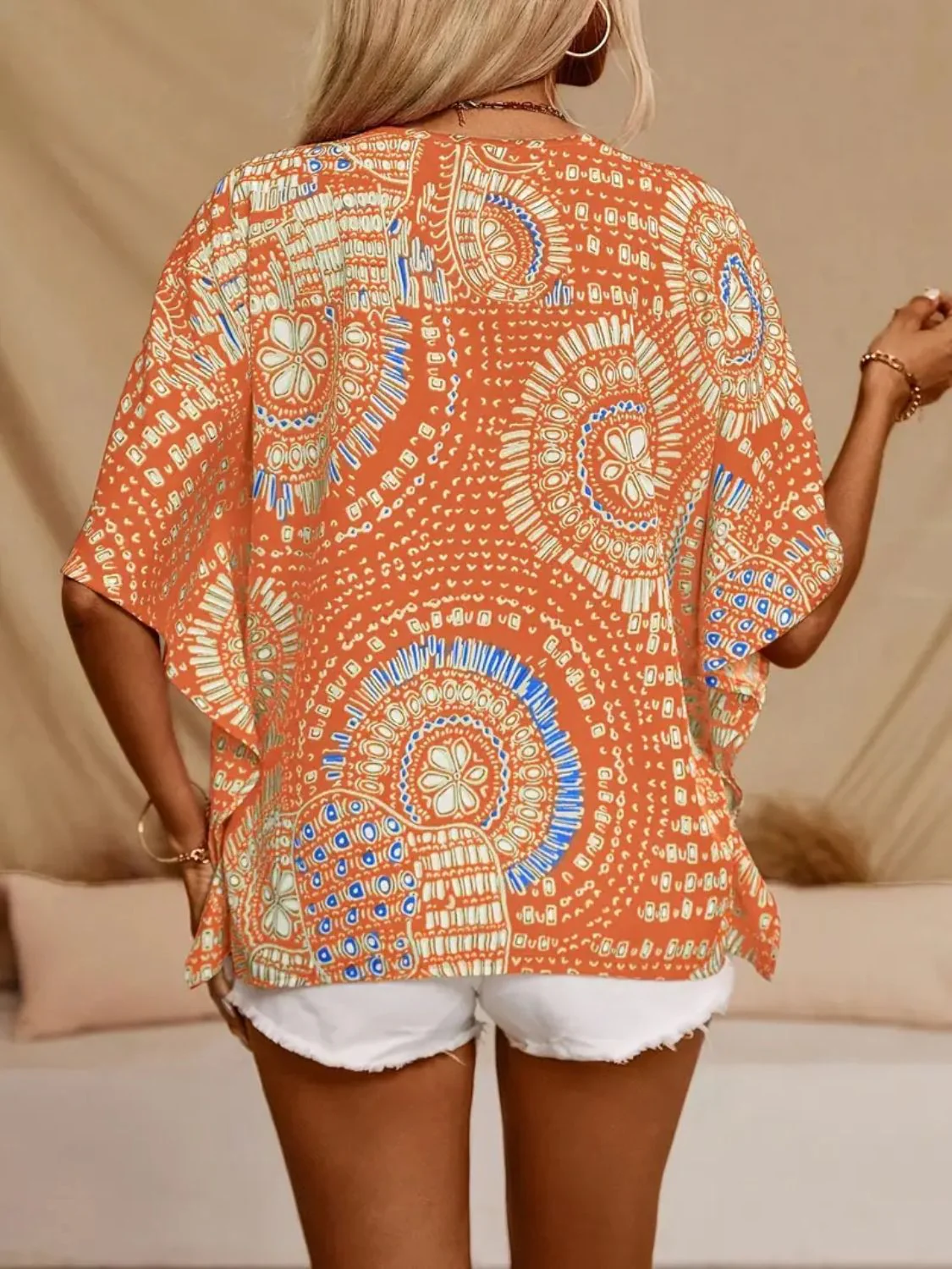 Printed V-Neck Half Sleeve Top - Image 18