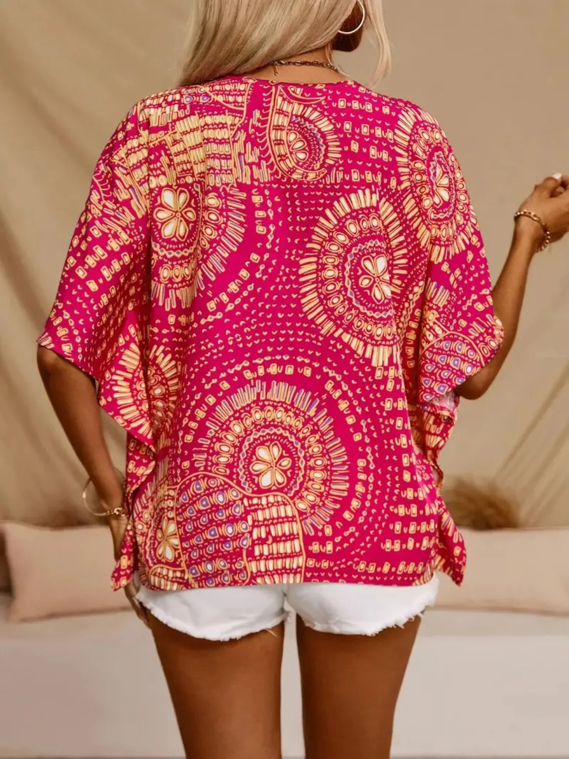 Printed V-Neck Half Sleeve Top - Image 3