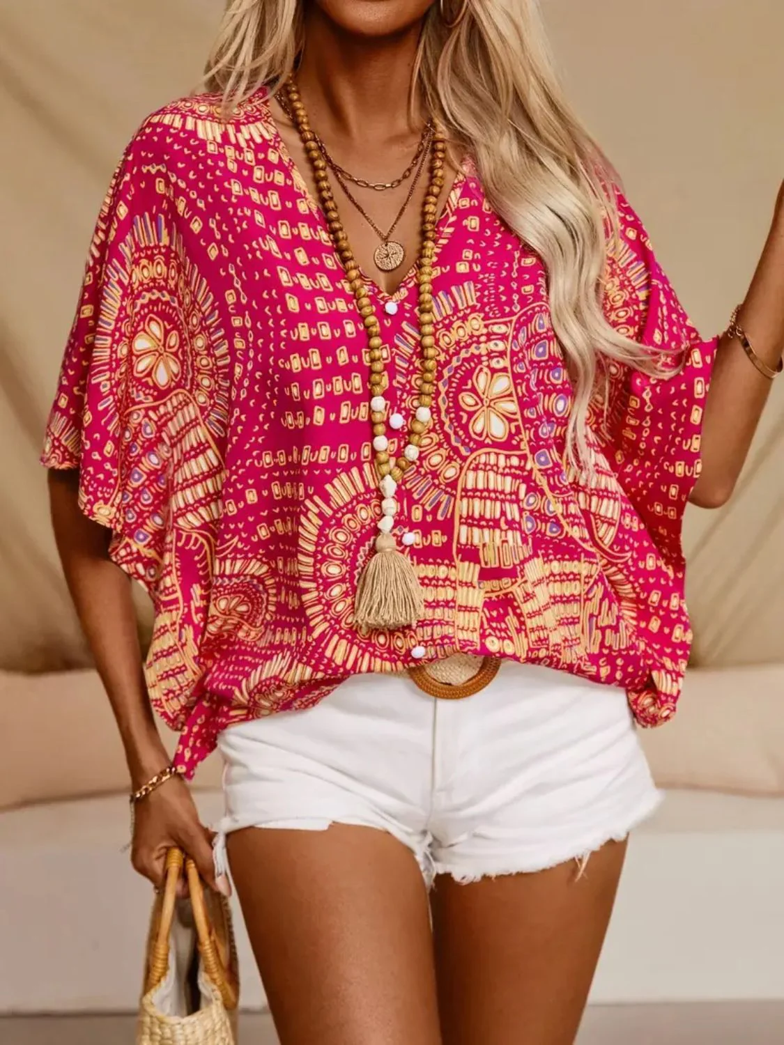 Printed V-Neck Half Sleeve Top - Image 4