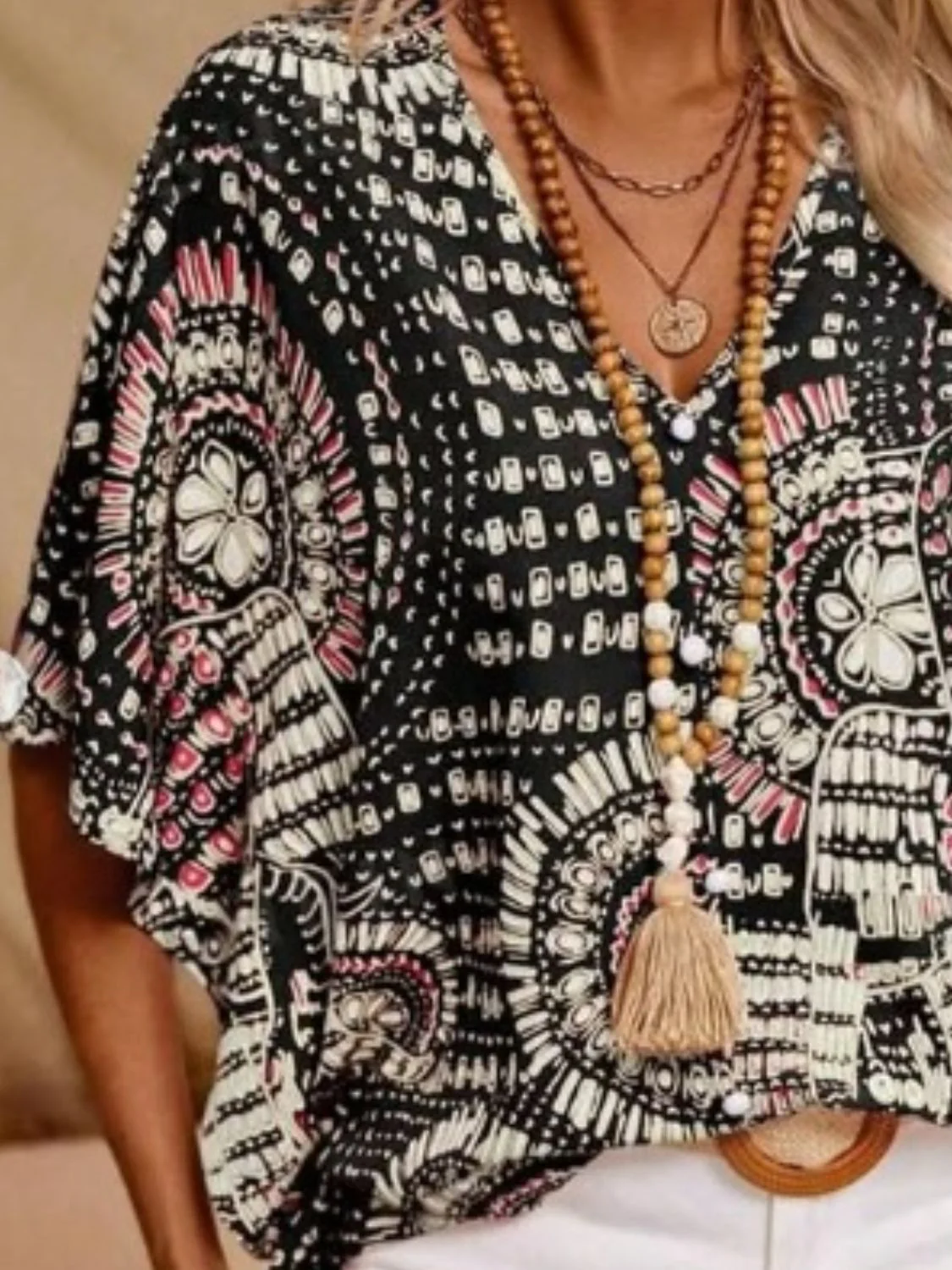 Printed V-Neck Half Sleeve Top - Image 7