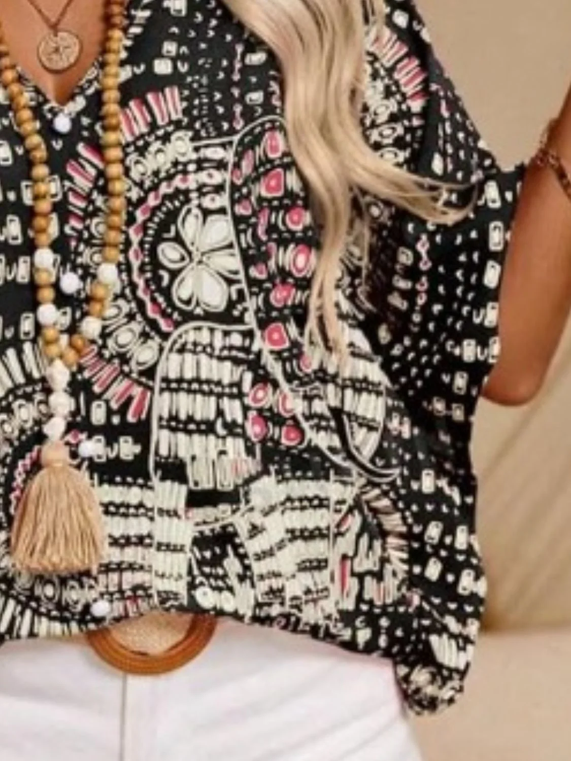 Printed V-Neck Half Sleeve Top - Image 8